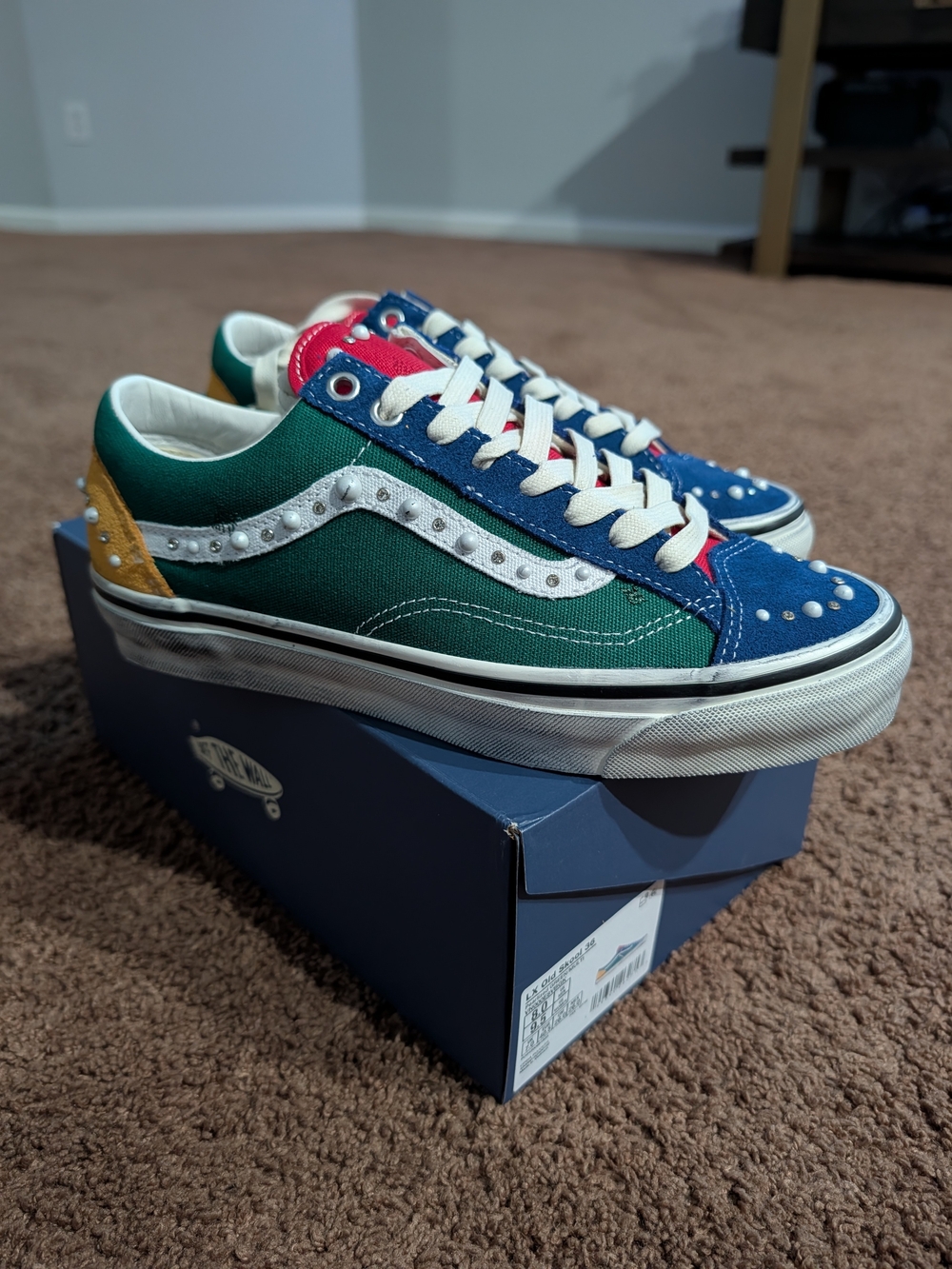 Vans Kids Multicolor Studded Canvas Low Top Sneakers - Green Blue Red Tan